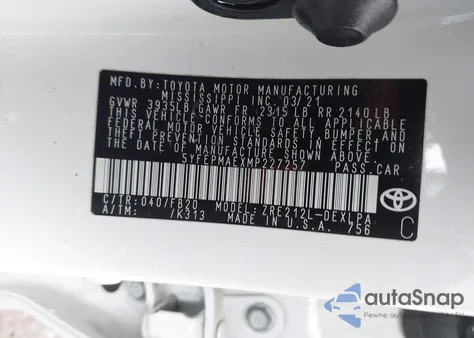 2021 Toyota Corolla Le из США, поврежденный, VIN 5YFEPMAEXMP227257